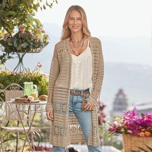 Sundance Sz L Women Southwestern Boho Knit Open Cardigan Sweater Long Duster 37"